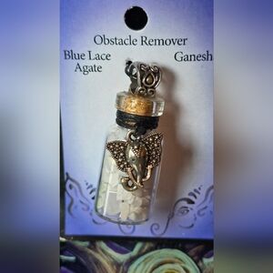 Ganesha Charm Glass Bottle Blue Lace Agate Pendant- Obstacle Remover